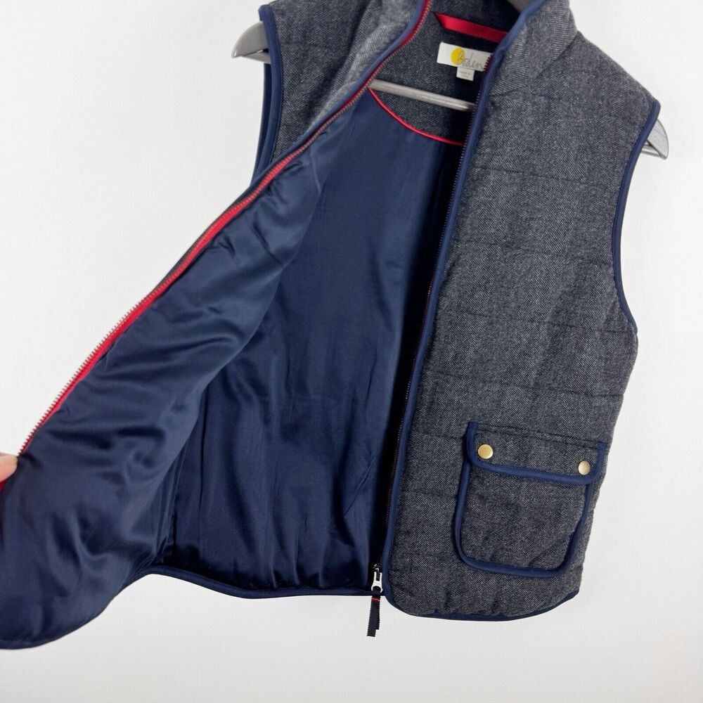 Boden Women's Blue Gray Wool Blend Zip Up Snap Pockets Quilted Vest Jacket - Picture 6 of 12